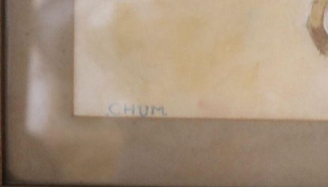 Three various boxes, a watercolour of a dog and a petit point purse